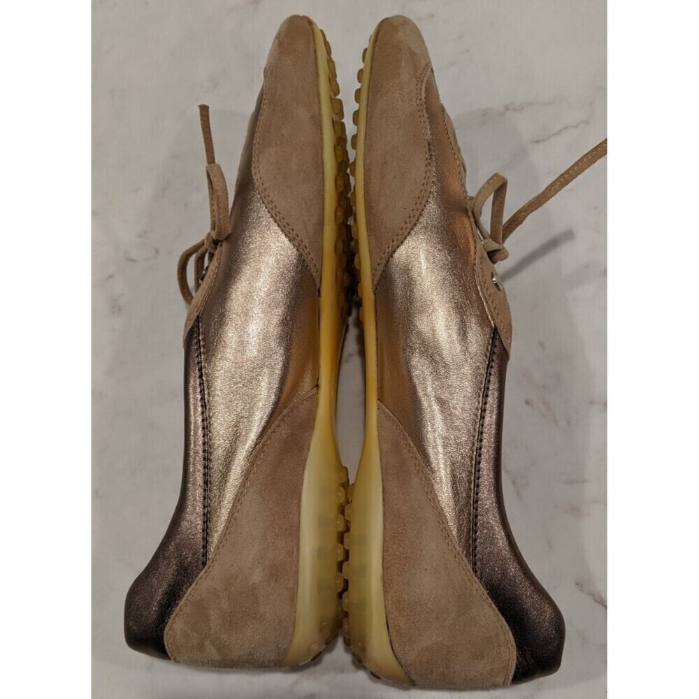 Women's TOD'S Beige Leather & Metallic Gold/Pewter Leather Low-Top Sneakers 11.5 - Picture 12 of 13